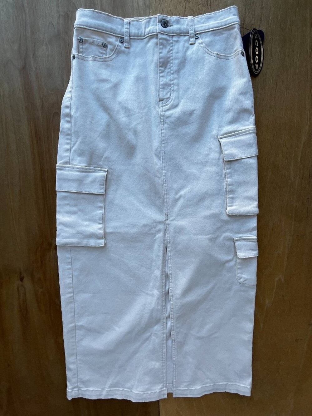 SCOOP CARGO MAXI DENIM SKIRT WOMEN’S sz 4 White Front Zip NEW